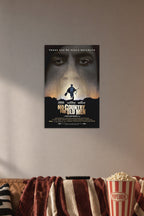 No Country For Old Men Movie in a cozy movie room above a brown sofa with popcorn.