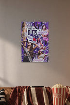 Olivia Poster Rodrigo Singer Guts Music Collage for in a cozy movie room above a brown sofa with popcorn.