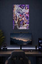 Olivia Poster Rodrigo Singer Guts Music Collage for in a gaming desk setup above a monitor.
