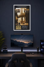 Once Upon a Time in America in a gaming desk setup above a monitor.