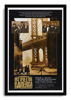 Once Upon a Time in America movie poster framed wall art print with a sepia bridge scene, portrait panels, and black border.