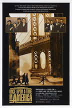 Once Upon a Time in America movie poster wall art print with a sepia bridge street scene, four men, and portrait panels.