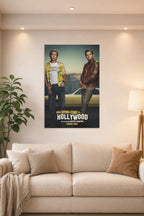 Once Upon a Time in Hollywood in a bright living room above a beige sofa.