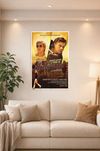 Once Upon a Time in Hollywood in a bright living room above a beige sofa.