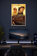 Once Upon a Time in Hollywood in a gaming desk setup above a monitor.