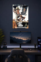 Once Upon a Time in the West Movie Poster in a gaming desk setup above a monitor.