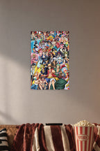 One Piece All Characters in a cozy movie room above a brown sofa with popcorn.