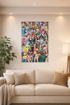 One Piece All Characters in a bright living room above a beige sofa.