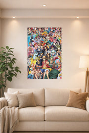 One Piece All Characters in a bright living room above a beige sofa.