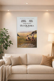Out Of Africa Robert Redford Meryl Streep in a bright living room above a beige sofa.