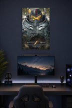 Pacific Rim Gipsy Danger in a gaming desk setup above a monitor.