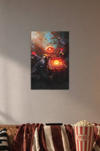 Pathfinder Apex Legends in a cozy movie room above a brown sofa with popcorn.