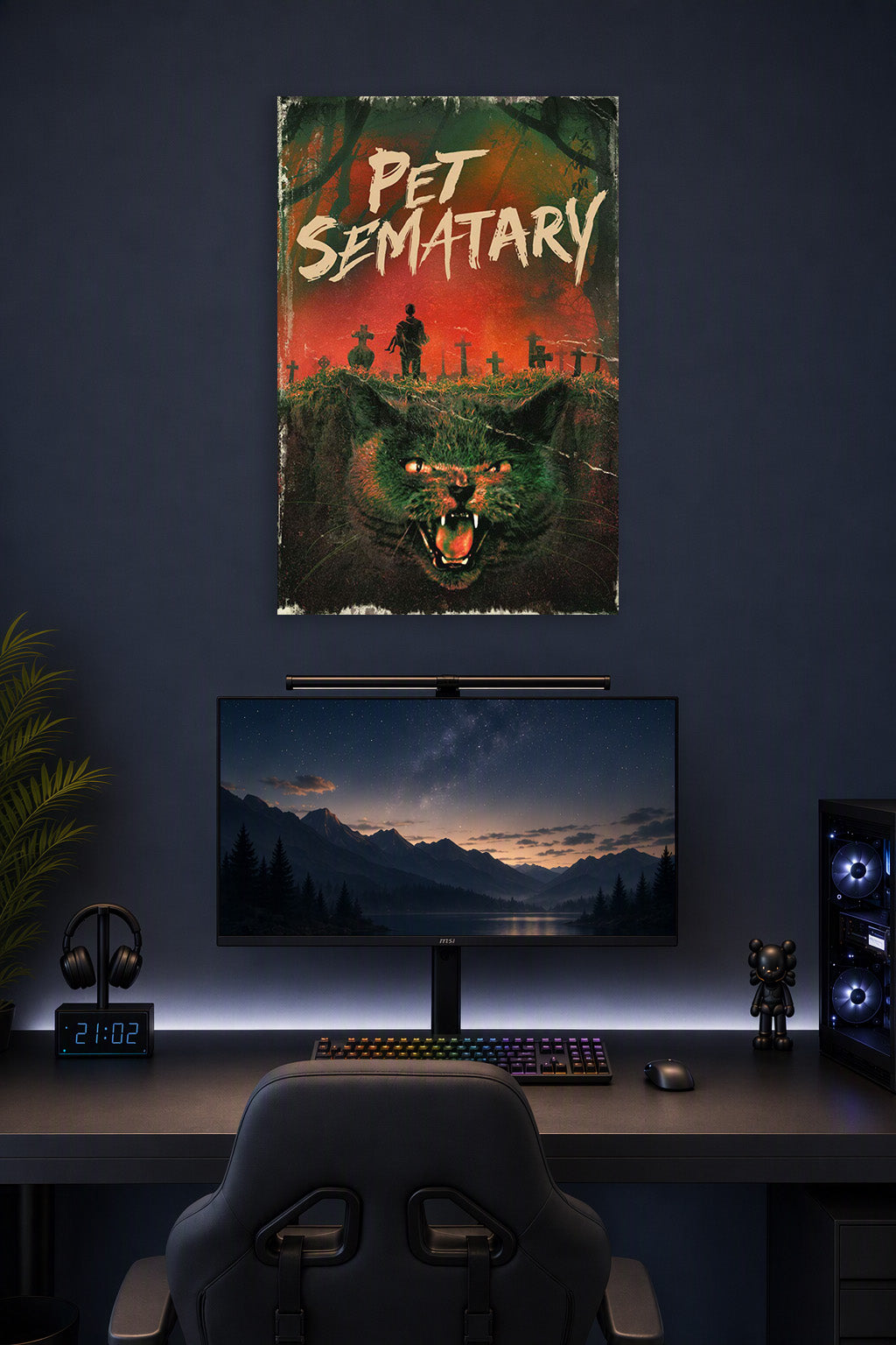 Pet Sematary Horror Film in a gaming desk setup above a monitor.