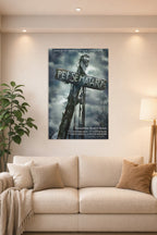 Pet Sematary Movie Poster in a bright living room above a beige sofa.