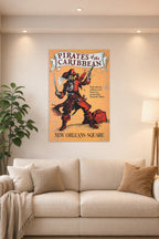 Pirates of the Caribbean Pirate in a bright living room above a beige sofa.