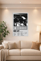 Playboi Carti Die Lit Album Art in a bright living room above a beige sofa.