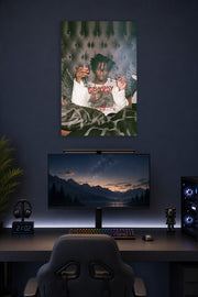 Playboi Carti Poster Musician Concert Tour Rapper in a gaming desk setup above a monitor.