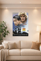 Point Break Movie Poster Keanu Reeves Patrick Swayze in a bright living room above a beige sofa.
