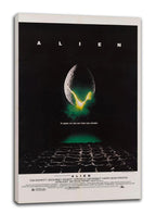 Alien movie wall art canvas with the iconic glowing egg and green haze over a shadowy, textured landscape.
