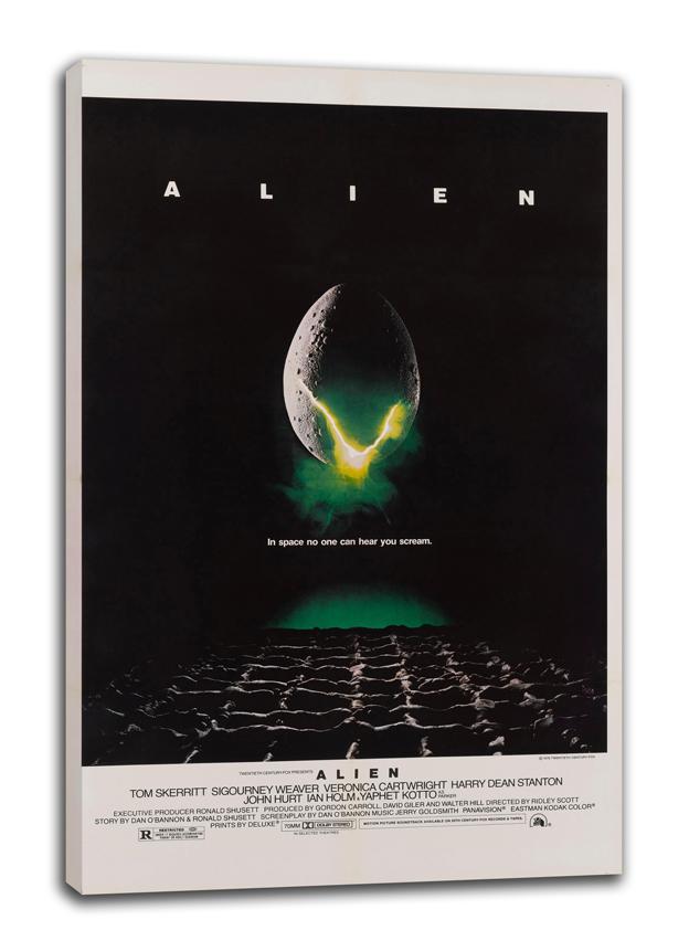 Alien movie wall art canvas with the iconic glowing egg and green haze over a shadowy, textured landscape.