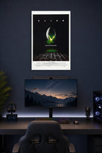 Poster Alien (1979) Movie in a gaming desk setup above a monitor.