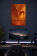 Poster Art (01) in a gaming desk setup above a monitor.
