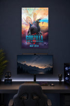 Poster Art 1 in a gaming desk setup above a monitor.