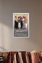 Poster Art B00VKWT5P8 in a cozy movie room above a brown sofa with popcorn.