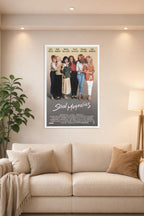 Poster Art B00VKWT5P8 in a bright living room above a beige sofa.