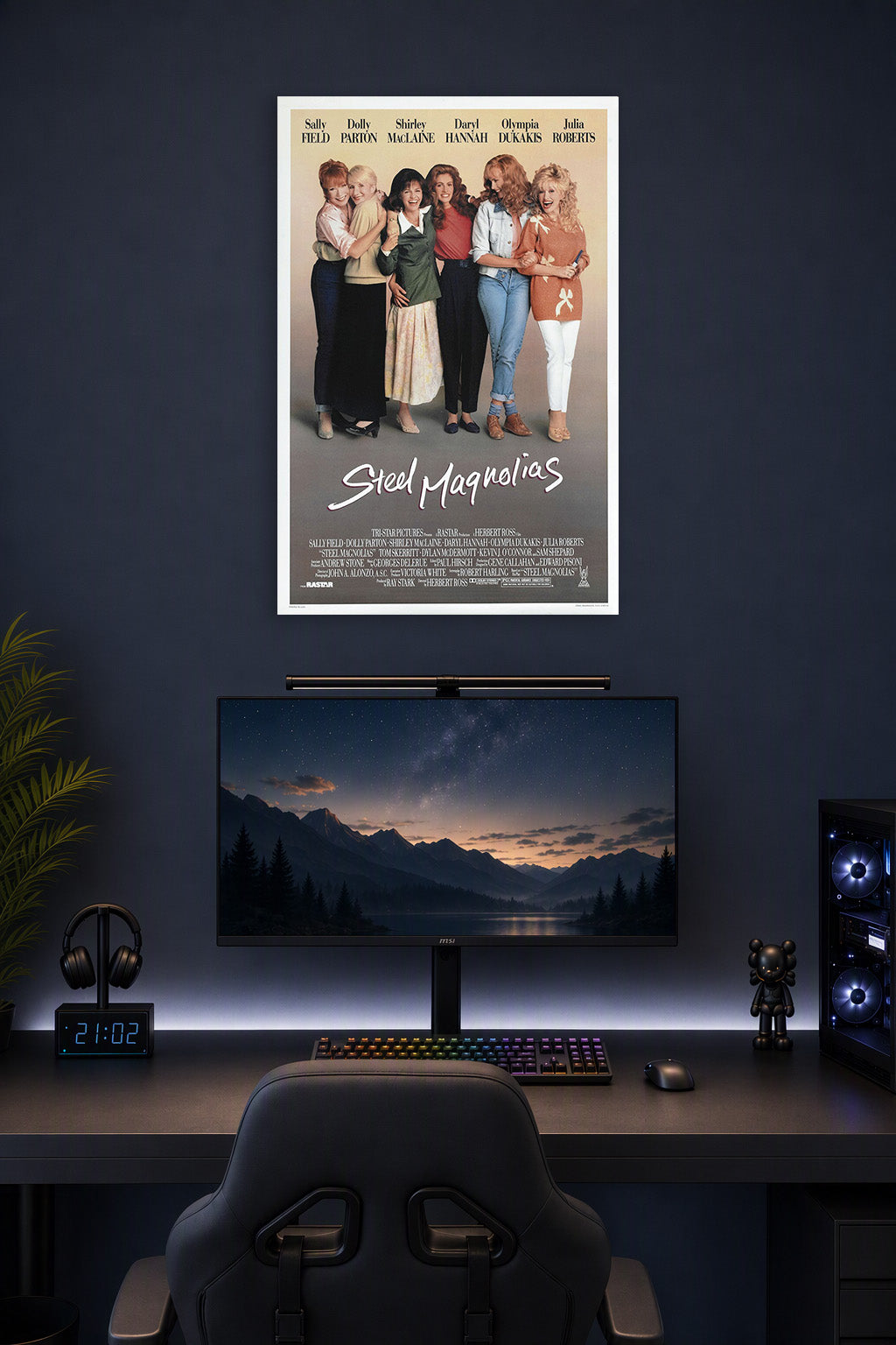 Poster Art B00VKWT5P8 in a gaming desk setup above a monitor.