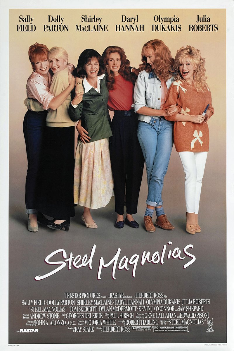Steel Magnolias poster wall art print featuring six smiling women standing together against a beige and gray studio backdrop.