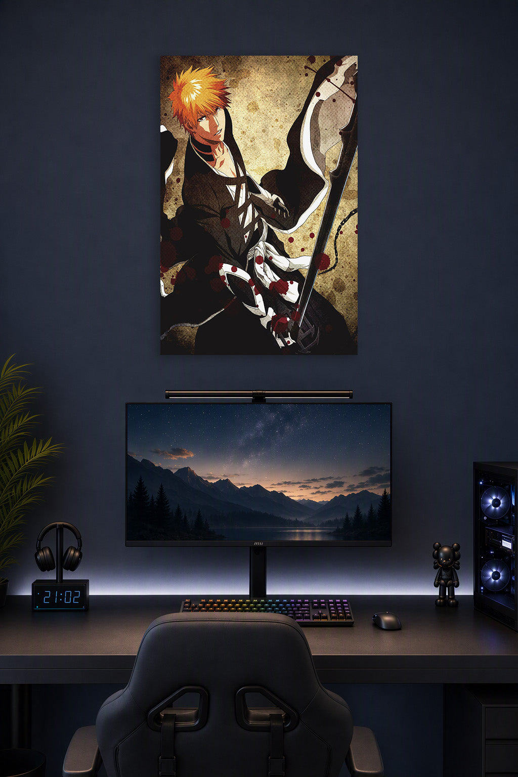 Poster Art B013UVOAB0 in a gaming desk setup above a monitor.