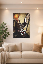 Poster Art B013UVOAB0 in a bright living room above a beige sofa.