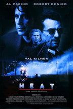 Heat movie poster wall art print in blue tones with Al Pacino, Robert De Niro, Val Kilmer, and a train at night.