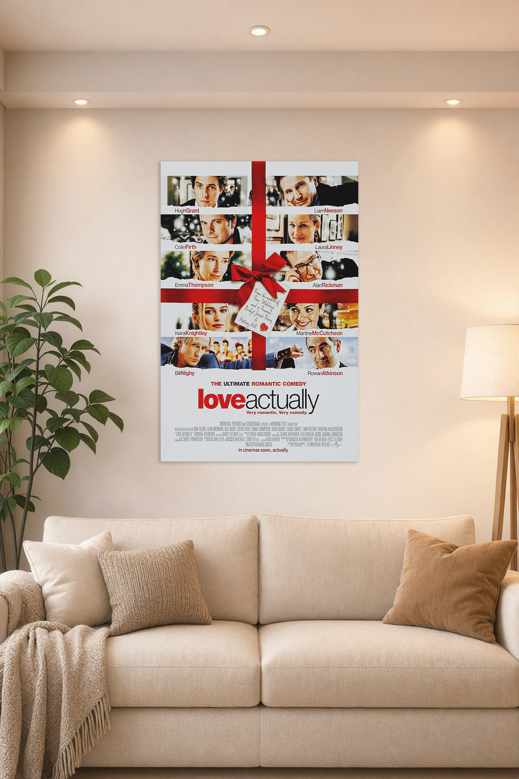 Poster Art B06XB4S4KR in a bright living room above a beige sofa.