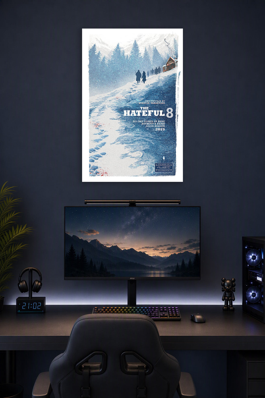 Poster Art B06XDHFBFQ in a gaming desk setup above a monitor.