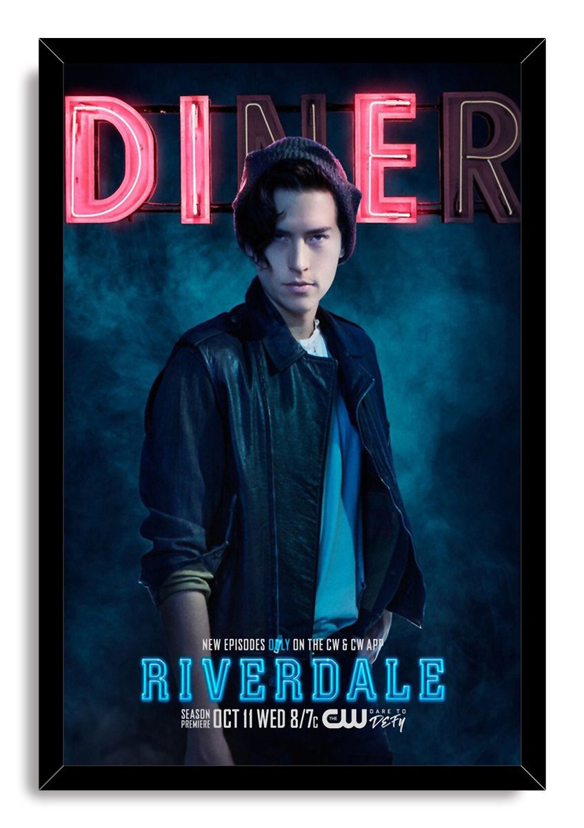 Riverdale framed poster print featuring a leather-jacketed young man under red DINER neon, presented in a black frame.