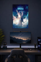 Poster Art B07S4LWDYS in a gaming desk setup above a monitor.