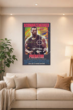 Predator (1987) Movie Poster in a bright living room above a beige sofa.