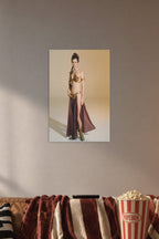 Princess Leia in a cozy movie room above a brown sofa with popcorn.