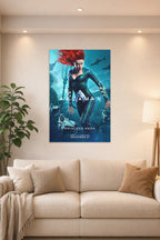 Princess Mera Aquaman Movie in a bright living room above a beige sofa.