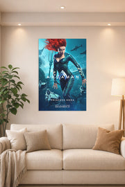 Princess Mera Aquaman Movie in a bright living room above a beige sofa.