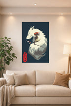 Princess Mononoke in a bright living room above a beige sofa.