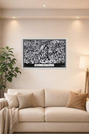 Print Rock Metal Alt Punk Music Bands in a bright living room above a beige sofa.