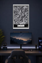 Print Rock Metal Alt Punk Music Bands in a gaming desk setup above a monitor.