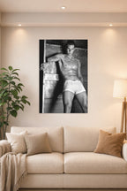 Rafael Nadal in a bright living room above a beige sofa.