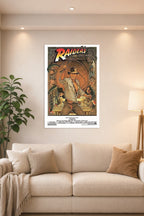 Raiders of the Lost Ark 1982 Movie in a bright living room above a beige sofa.