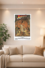 Raiders of the Lost Ark 1982 Movie in a bright living room above a beige sofa.