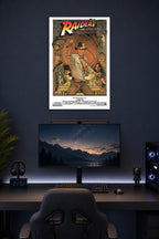 Raiders of the Lost Ark 1982 Movie in a gaming desk setup above a monitor.