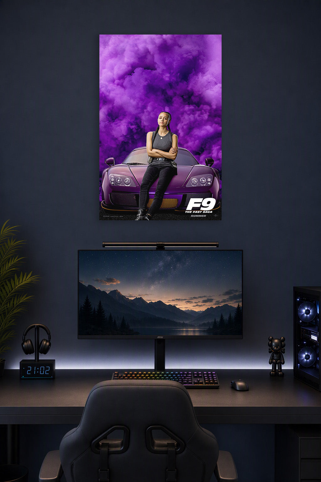 Ramsey F9 Fast & Furious Movie in a gaming desk setup above a monitor.